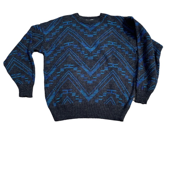 VTG Michael Gerald Large Abstract Patterned Knit Crewneck Grandpa Wool Blend Y2K - Picture 9 of 9